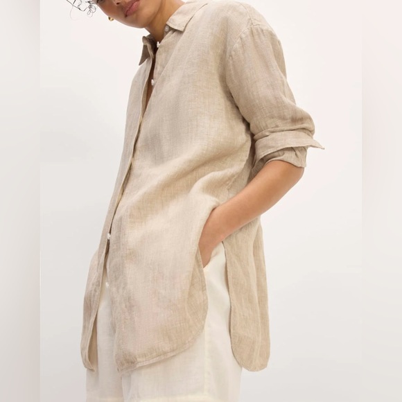 SOLD NWT Everlane The Boyfriend Shirt in Linen in Cornstalk Chambray Size M - Picture 3 of 9